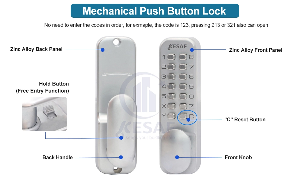 Kesaf Factory Best High Security Zinc Alloy All Types of Password Tongue Button Mechanical Door Locks for Home