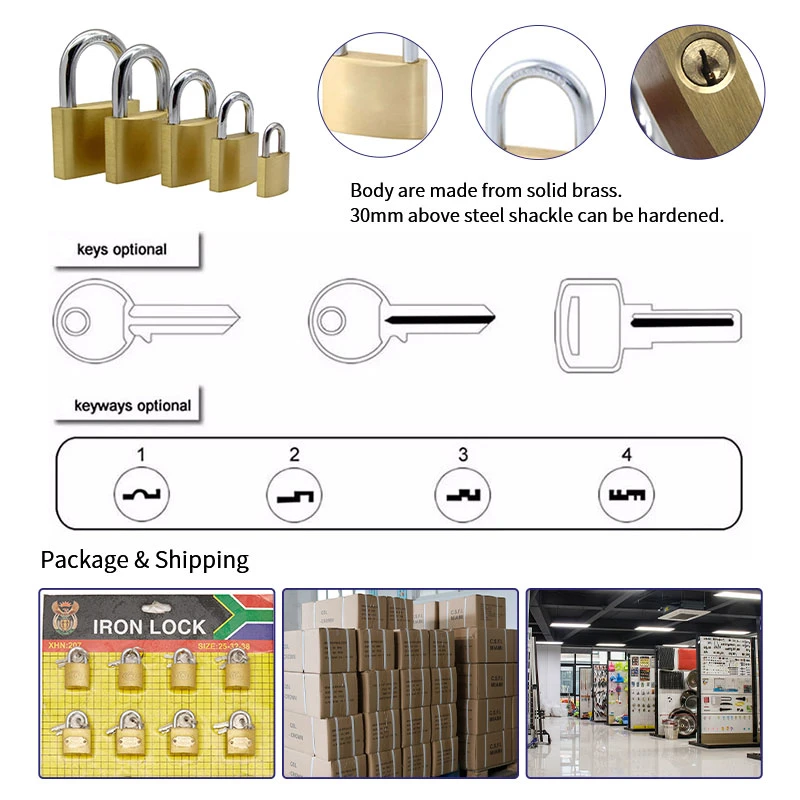 Top Security Pad Lock Industrial Custom Logo Steel Shackle Brass Padlock Keyed Alike Small Mini Copper Brass Padlock