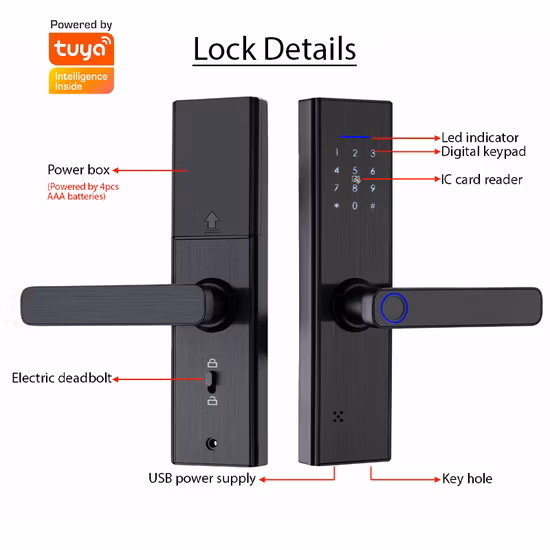 Tuya WiFi Electronic Smart Lock with Fingerprint/ Password/ Card/ Key Unlock