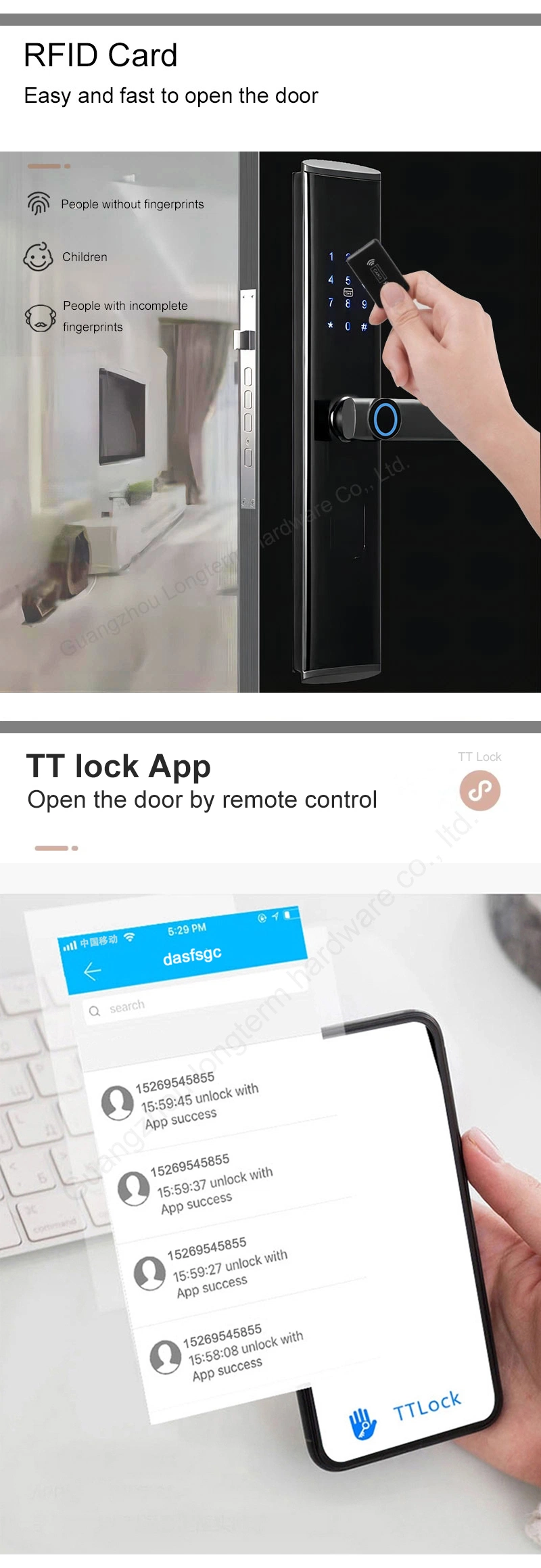 WiFi Tuya Code RFID Card Electronic Fingerprint Smart Door Lock