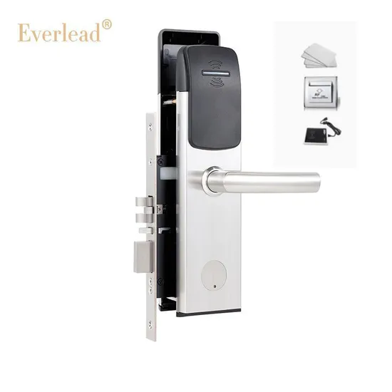 High Quality Modern Design Black Customed Bedroom Card Reader Electronics Smart Hotel Mechanical Key Door Lock with RFID Key Card with Free Software 