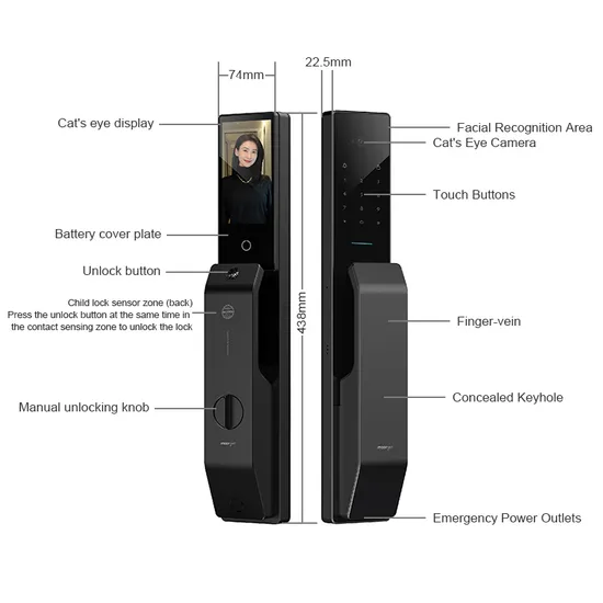 Fingervein Recognition Facial Backup Mechanical Key APP IC Card Digital Smart Lock Fingerprint Door Lock Electronic Lock 